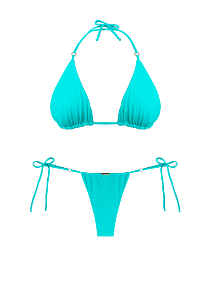 Moorea Azure Teal Hoop Ring Bikini Top