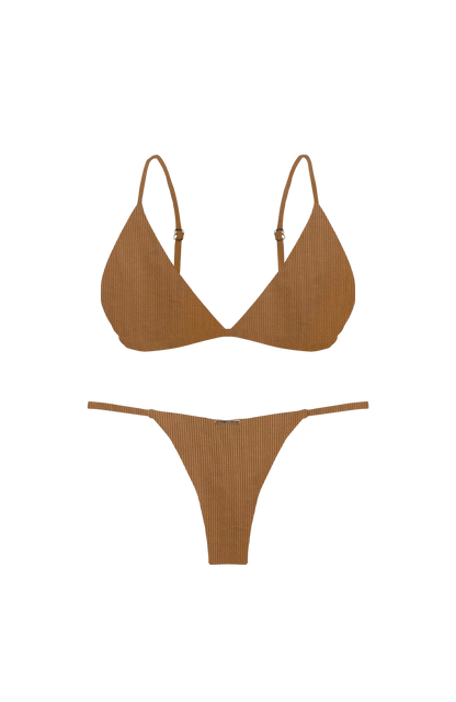 ANIMAL Camel Ribbed Elastic Thin Brief Bikini Bottom