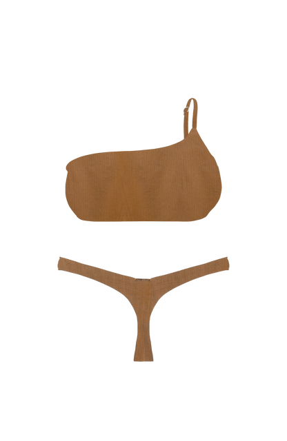 ANIMAL Camel Ribbed One-Shoulder Bandeau Bikini Top