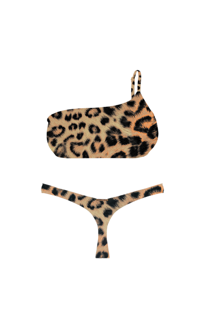 ANIMAL Jungle Cat Design Ruched Brief Thong Bikini Bottom