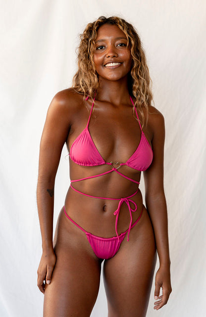 Essential Solids Pink Fusion Multi String Ring Bikini Top