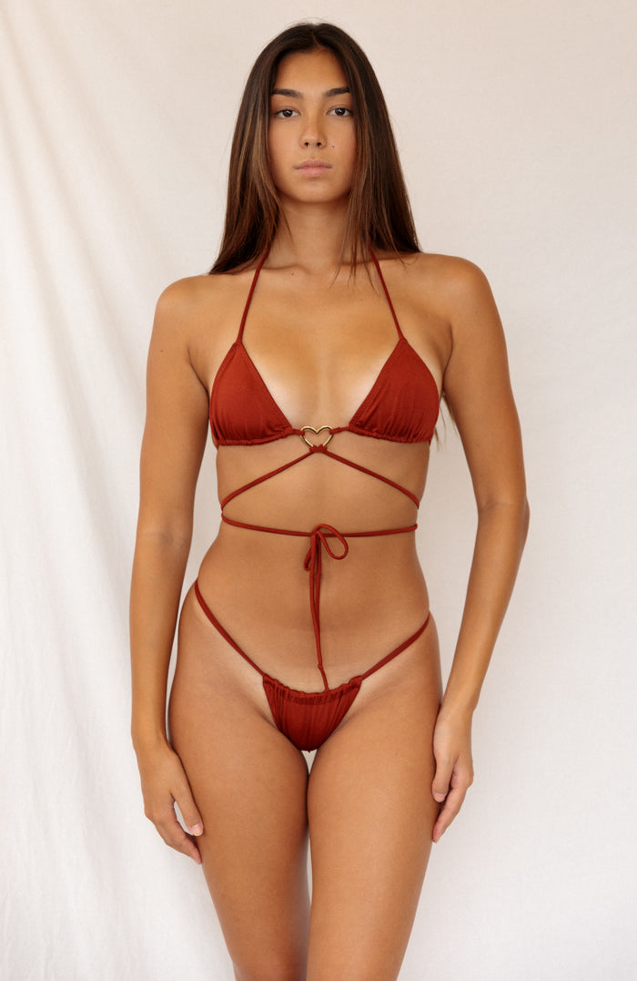 Essential Solids Cocoa Bean Sliding Thong Bikini Bottom