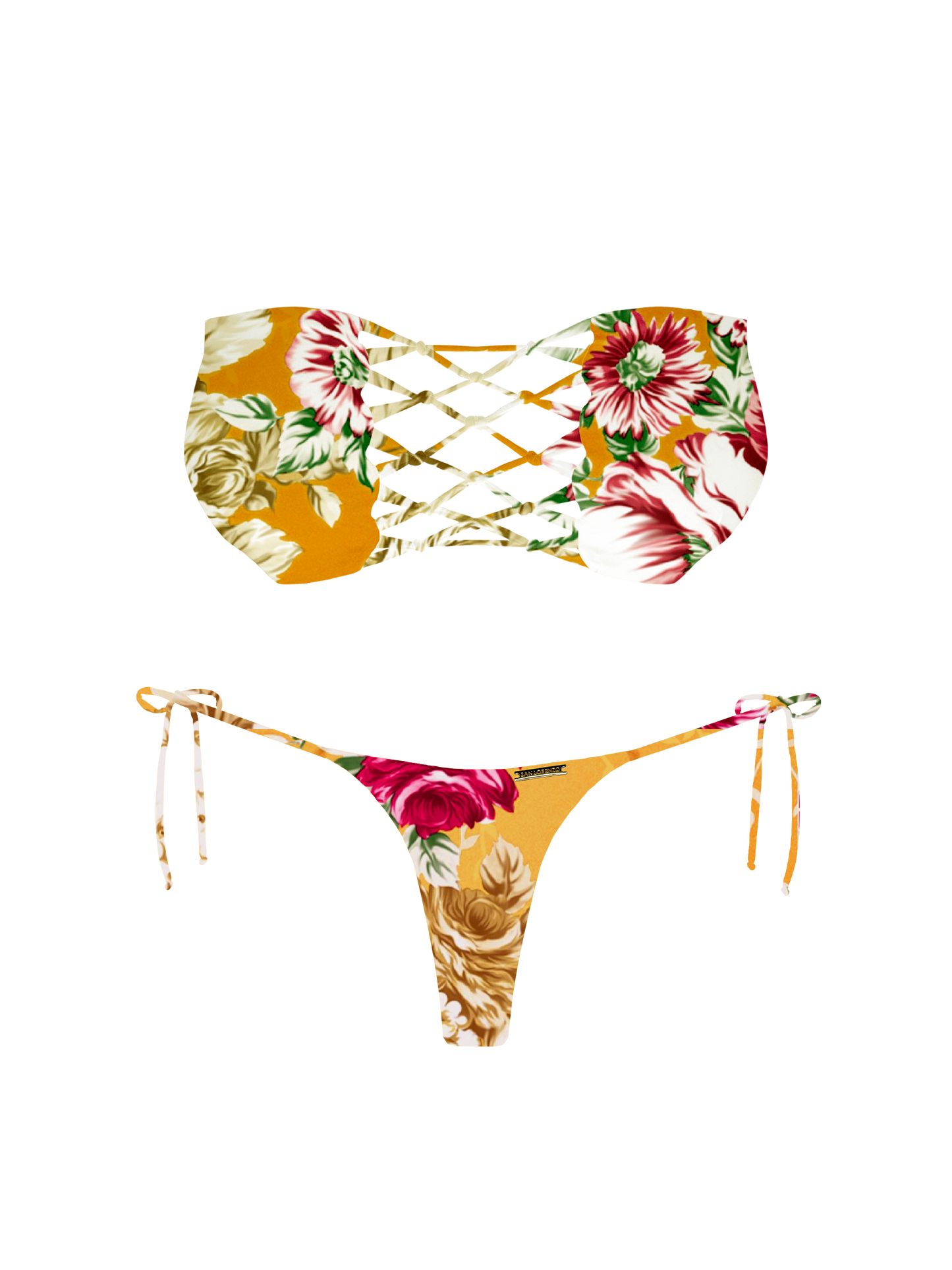 L'Amour Citrus Bloom Strapless Interlace Bikini Top