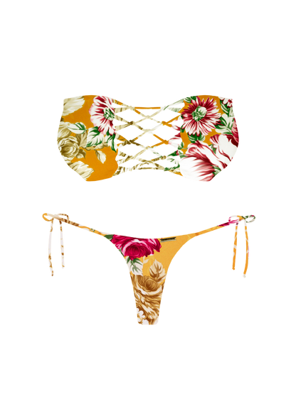 L'Amour Citrus Bloom Strapless Interlace Bikini Top