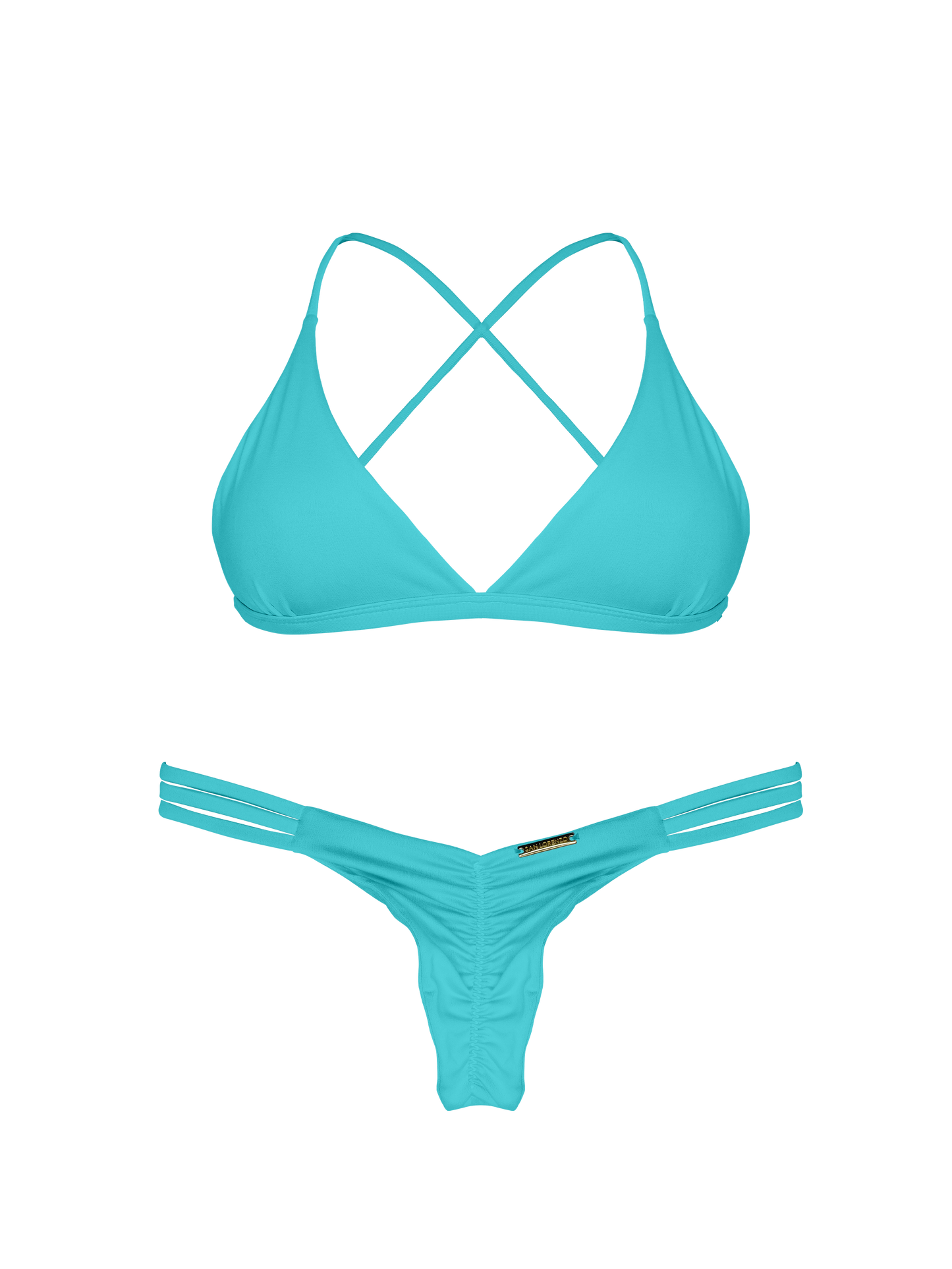 Essential Solids Oceanic Turquoise Cross Back Bikini Top