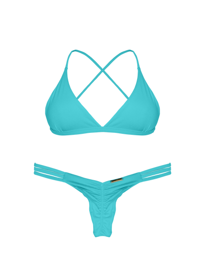 Essential Solids Oceanic Turquoise Cross Back Bikini Top