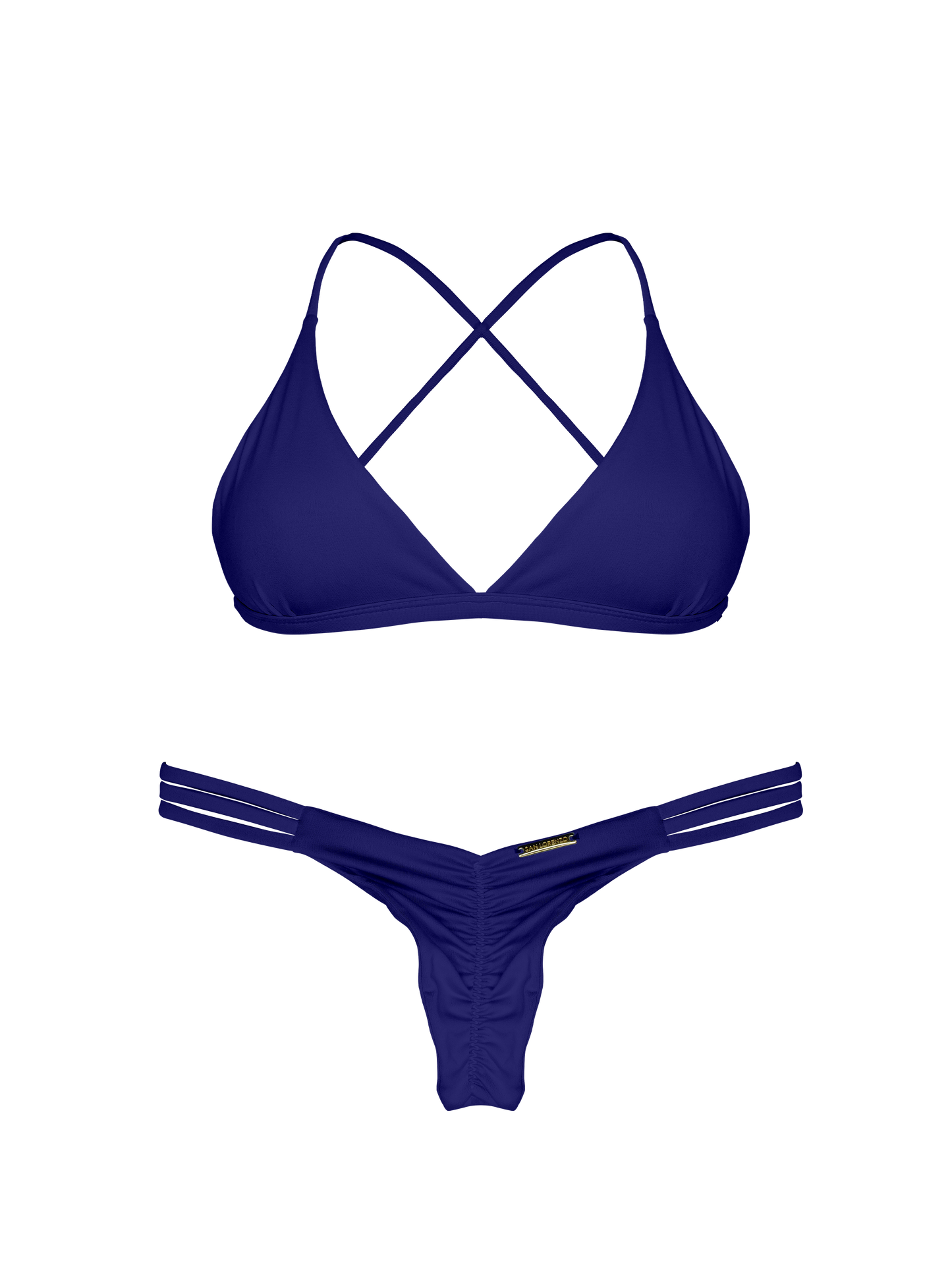 Essential Solids Royal Velvet Ruched Hipster Strap Bikini Bottom