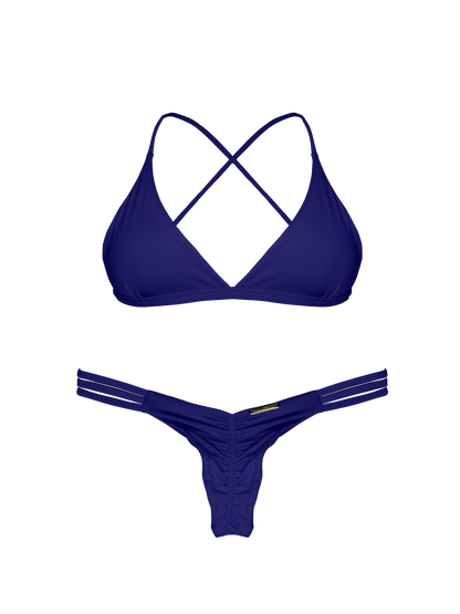 Essential Solids Royal Velvet Ruched Hipster Strap Bikini Bottom