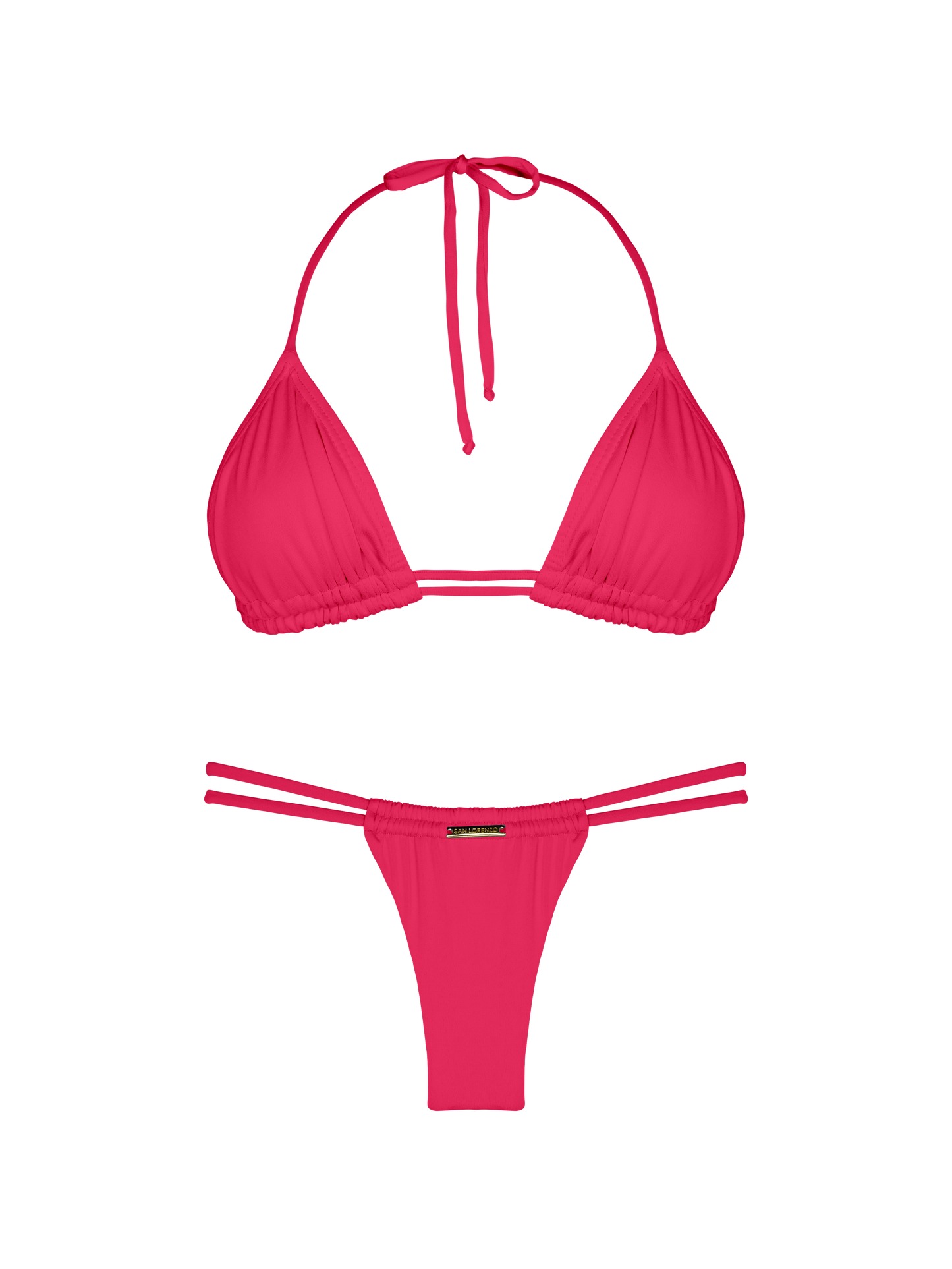 Essential Solids Pink Fusion Double Loop String Halter Bikini Top