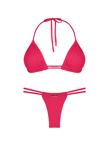 Essential Solids Pink Fusion Double Loop String Halter Bikini Top