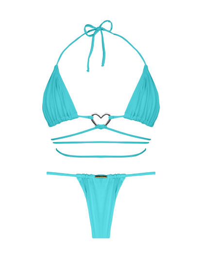 Essential Solids Oceanic Turquoise Multi String Ring Bikini Top