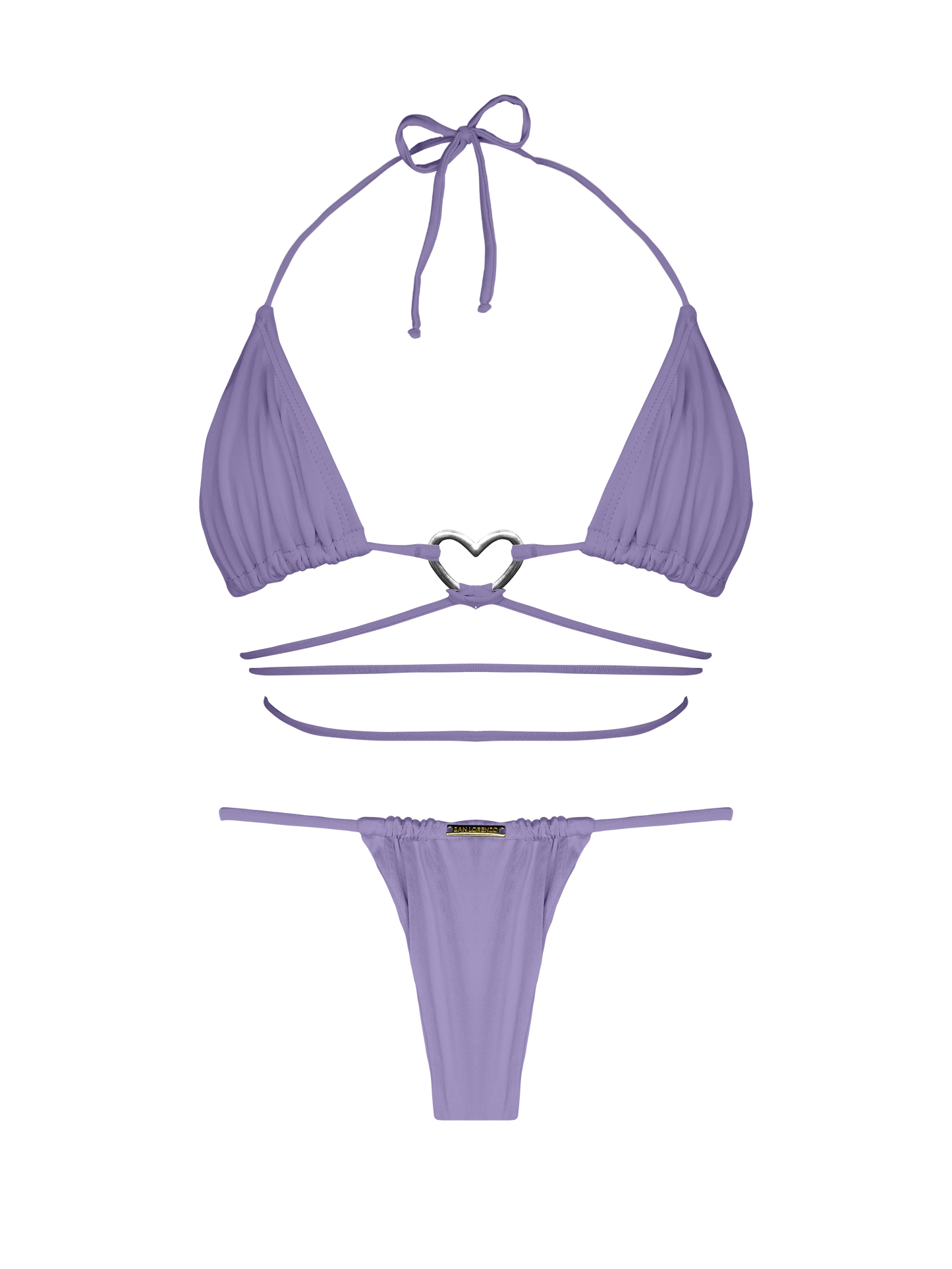 Essential Solids Gray Violet Sliding Thong Bikini Bottom