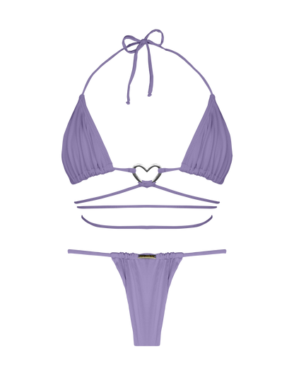 Essential Solids Gray Violet Sliding Thong Bikini Bottom