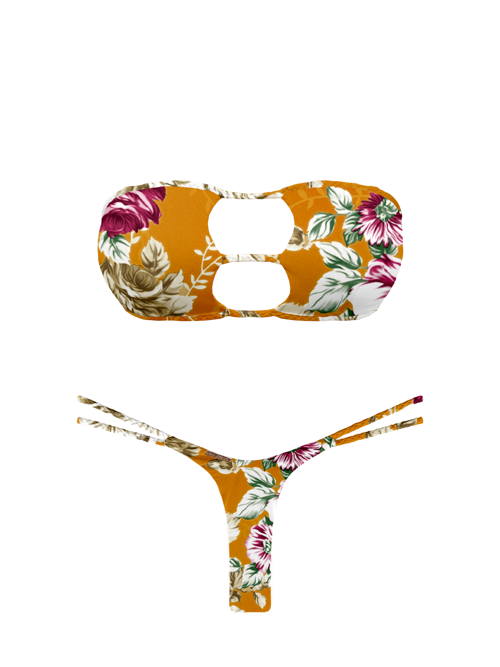 L'Amour Citrus Bloom Braided V-Thong Bikini Bottom