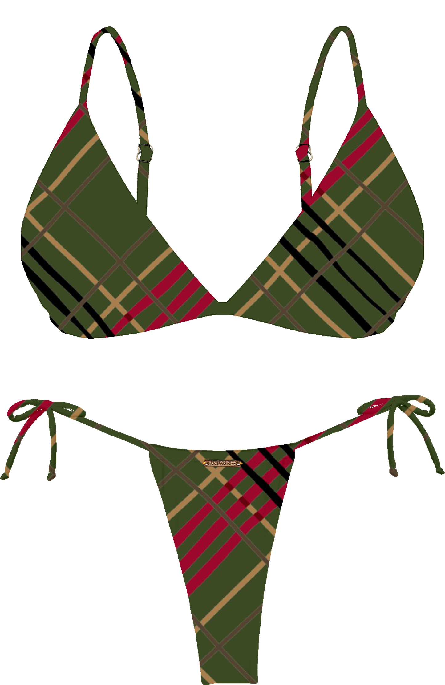 L'Amour Scottish Plaid Sliding Thin Brief Bikini Bottom