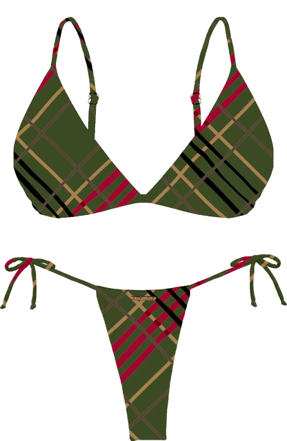 L'Amour Scottish Plaid Sliding Thin Brief Bikini Bottom