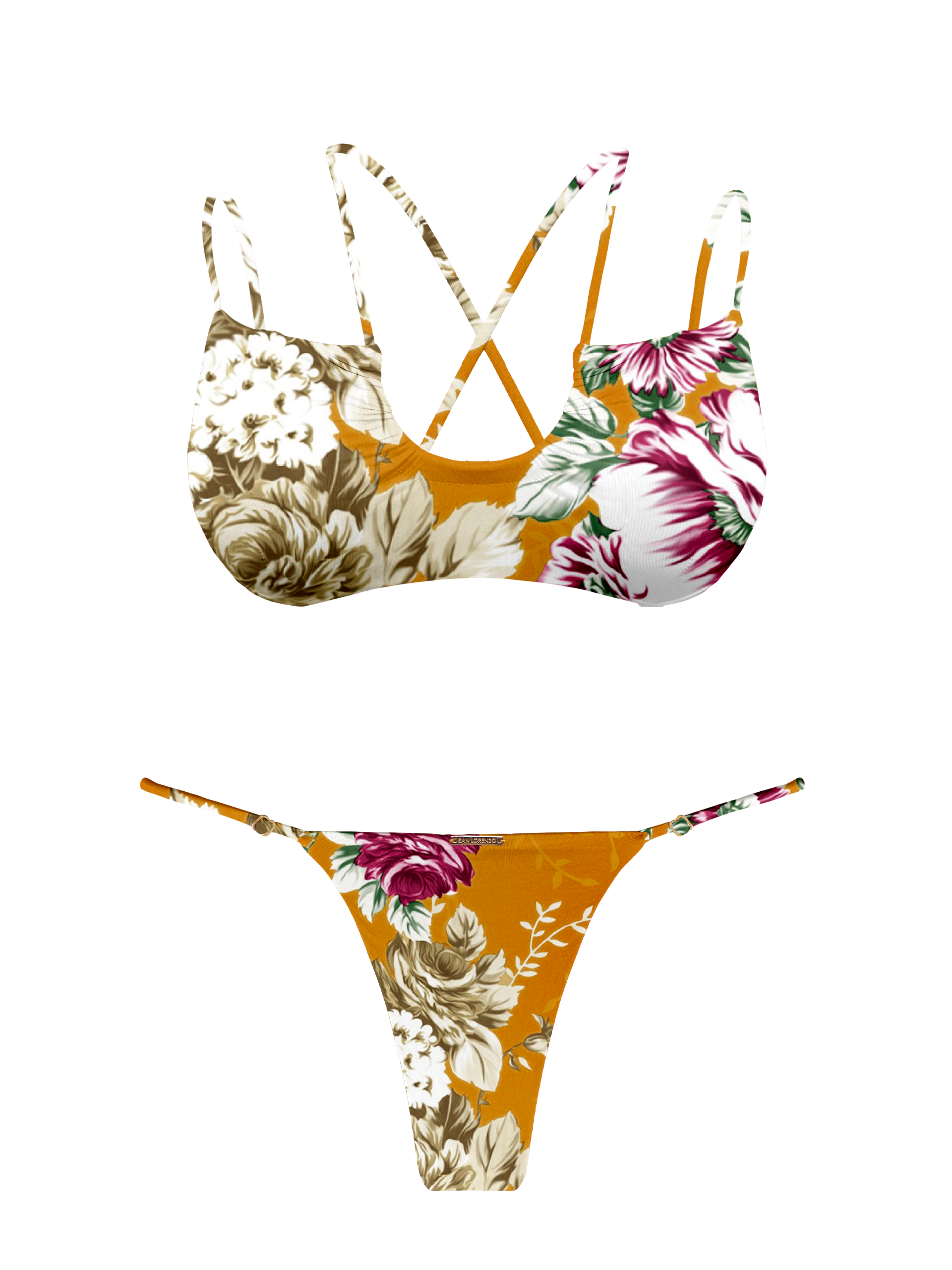 L'Amour Citrus Bloom Scoop Double String Bikini Top