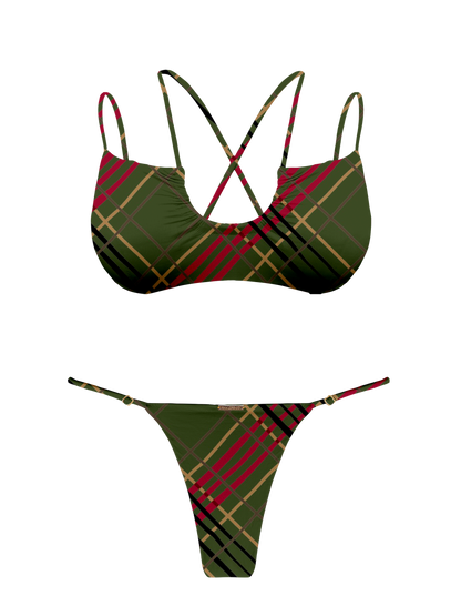 L'Amour Scottish Plaid Scoop Double String Bikini Top