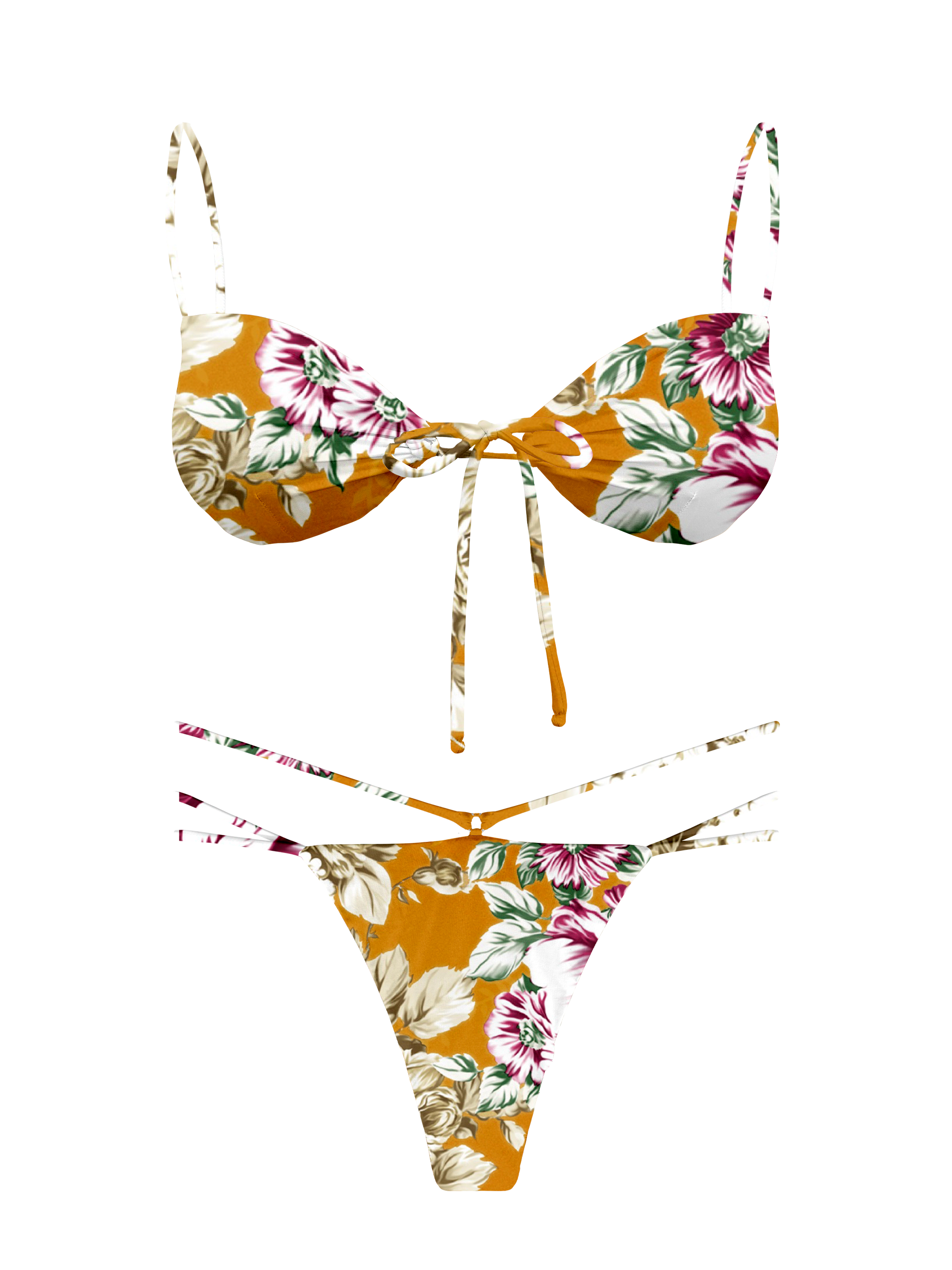 L'Amour Citrus Bloom Double String Thong Bikini Bottom