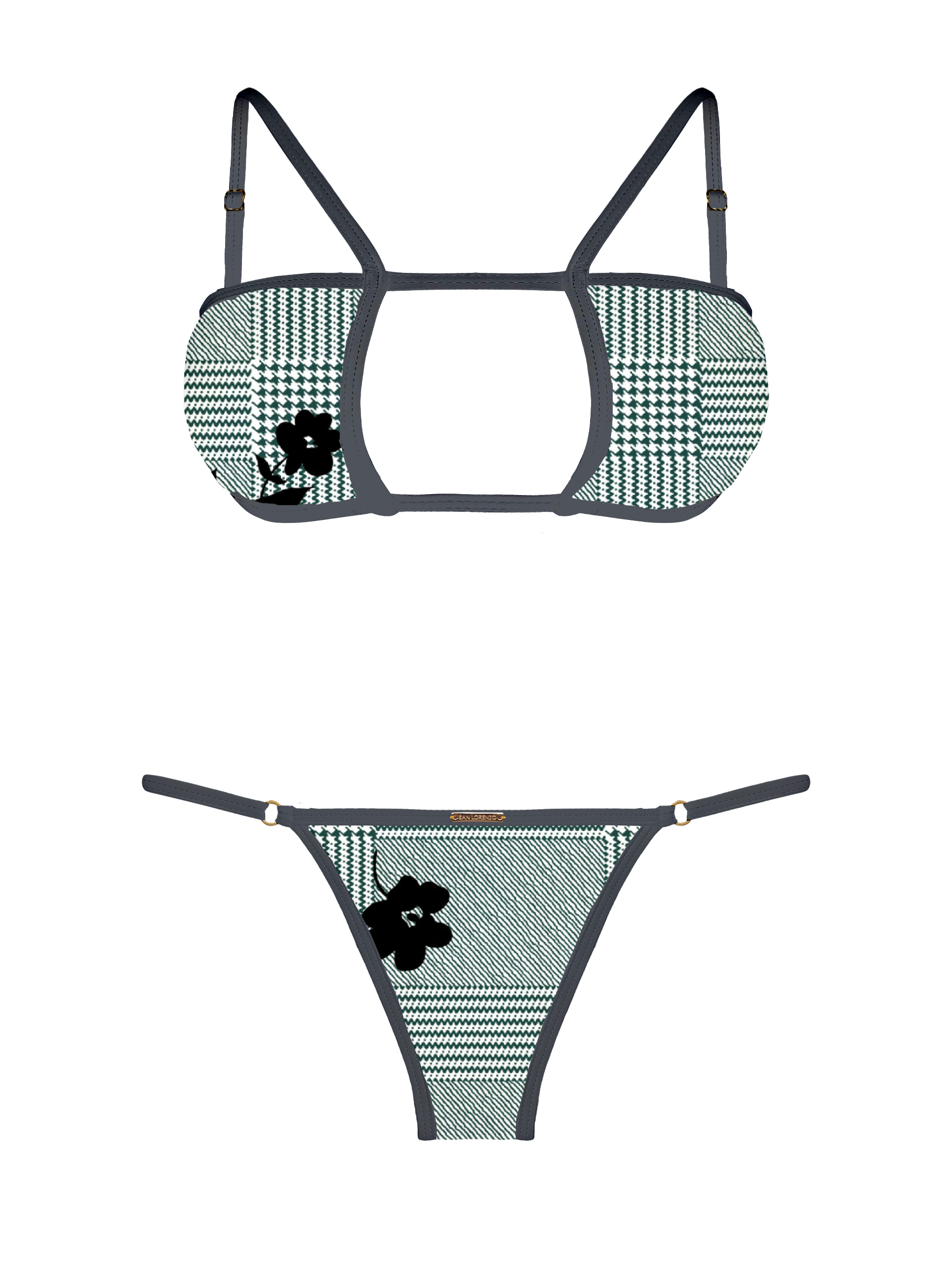 L'Amour Black Roses Trim Thin Brief Bikini Bottom