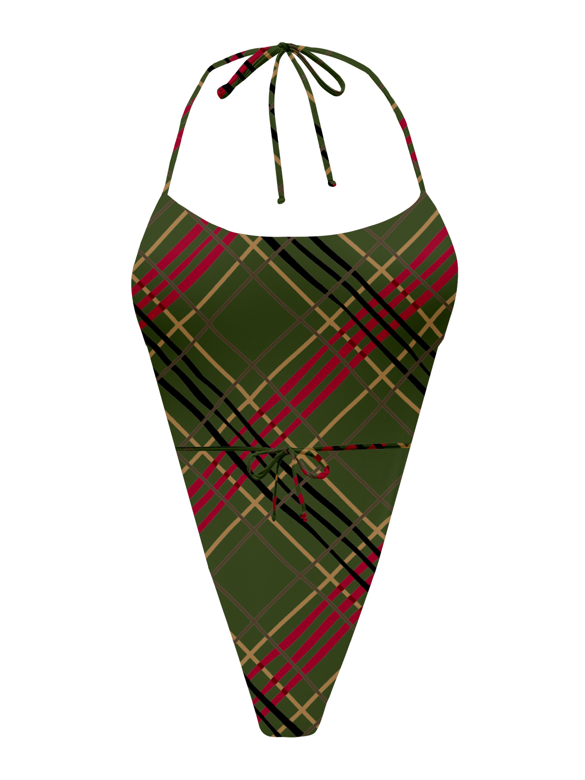 L'Amour Scottish Plaid Triangle Thong One Piece Bikini