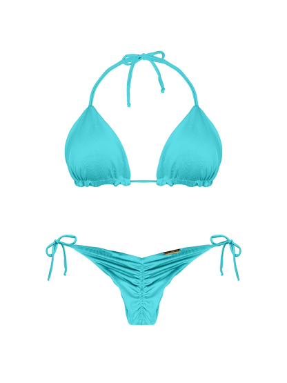 Essential Solids Oceanic Turquoise Thin Scrunch Brief Bikini Bottom