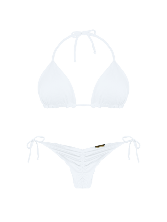 Essential Solids White Pearl Thin Scrunch Brief Bikini Bottom