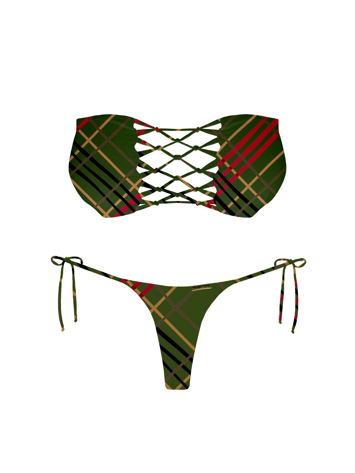 L'Amour Scottish Plaid Strapless Interlace Bikini Top