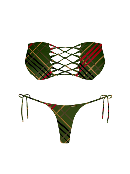 L'Amour Scottish Plaid Strapless Interlace Bikini Top