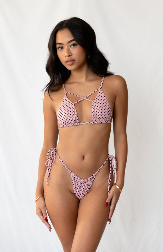 80’s Muse Rosewater Dots Cross Front Halter Bikini Top