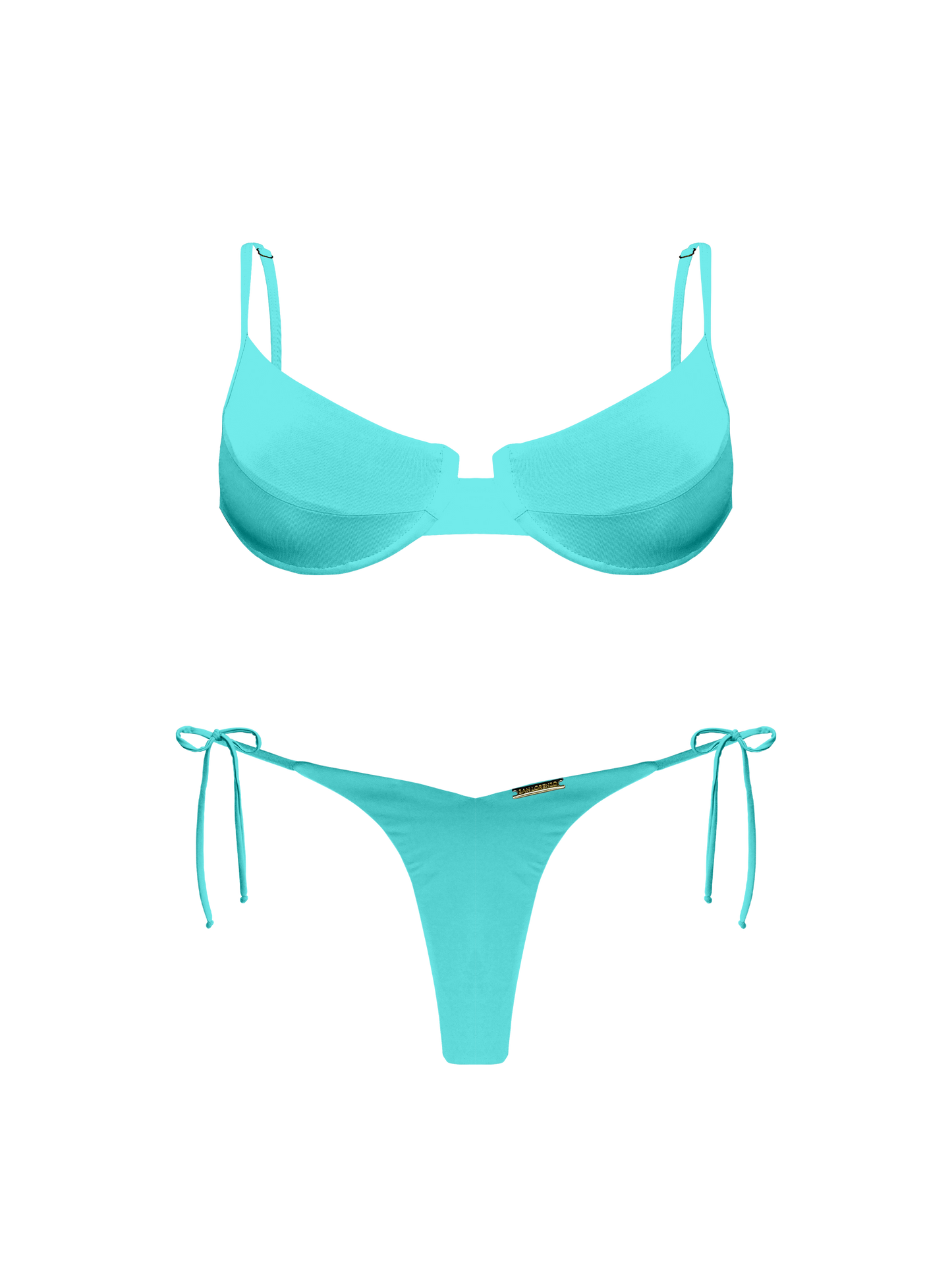 Moorea Azure Teal High Cut Side Bikini Tie Bikini Bottom