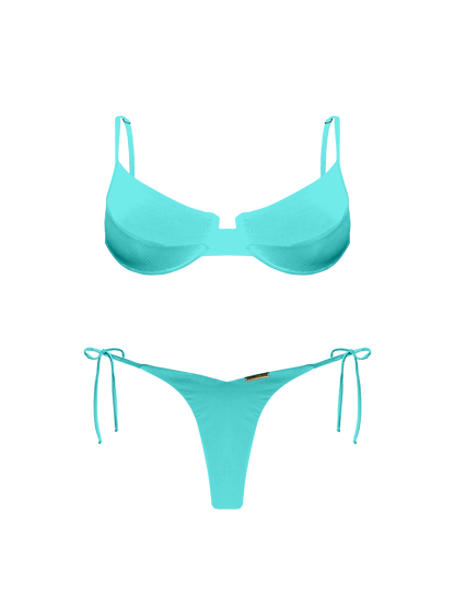 Moorea Azure Teal High Cut Side Bikini Tie Bikini Bottom