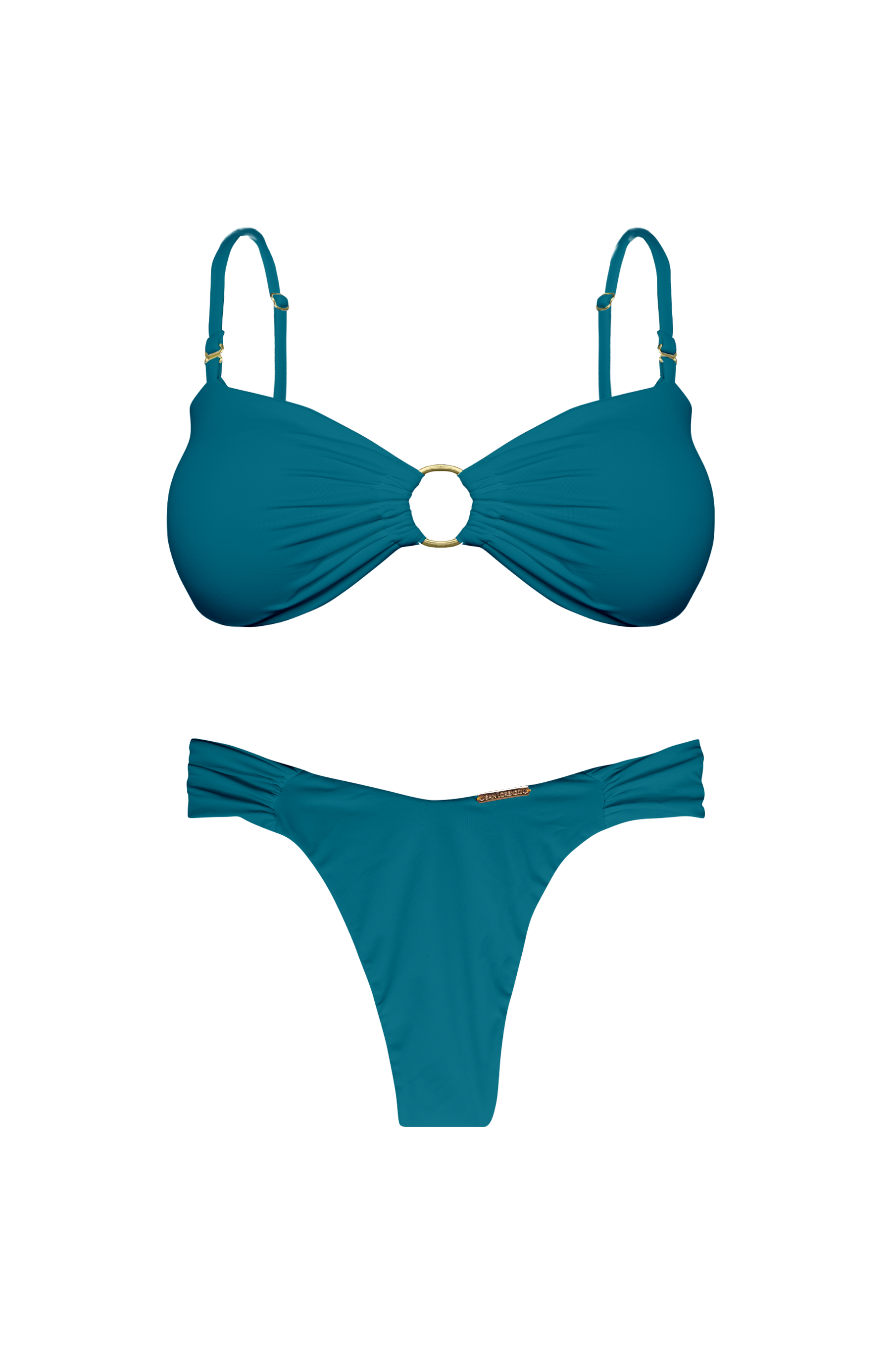 TAHITI MANA Foliage Sliding Ruffle Bandeau Bikini Top – San Lorenzo Bikinis