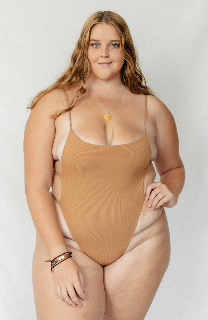 ANIMAL Camel Ribbed High Cut Loop One Piece Bikini